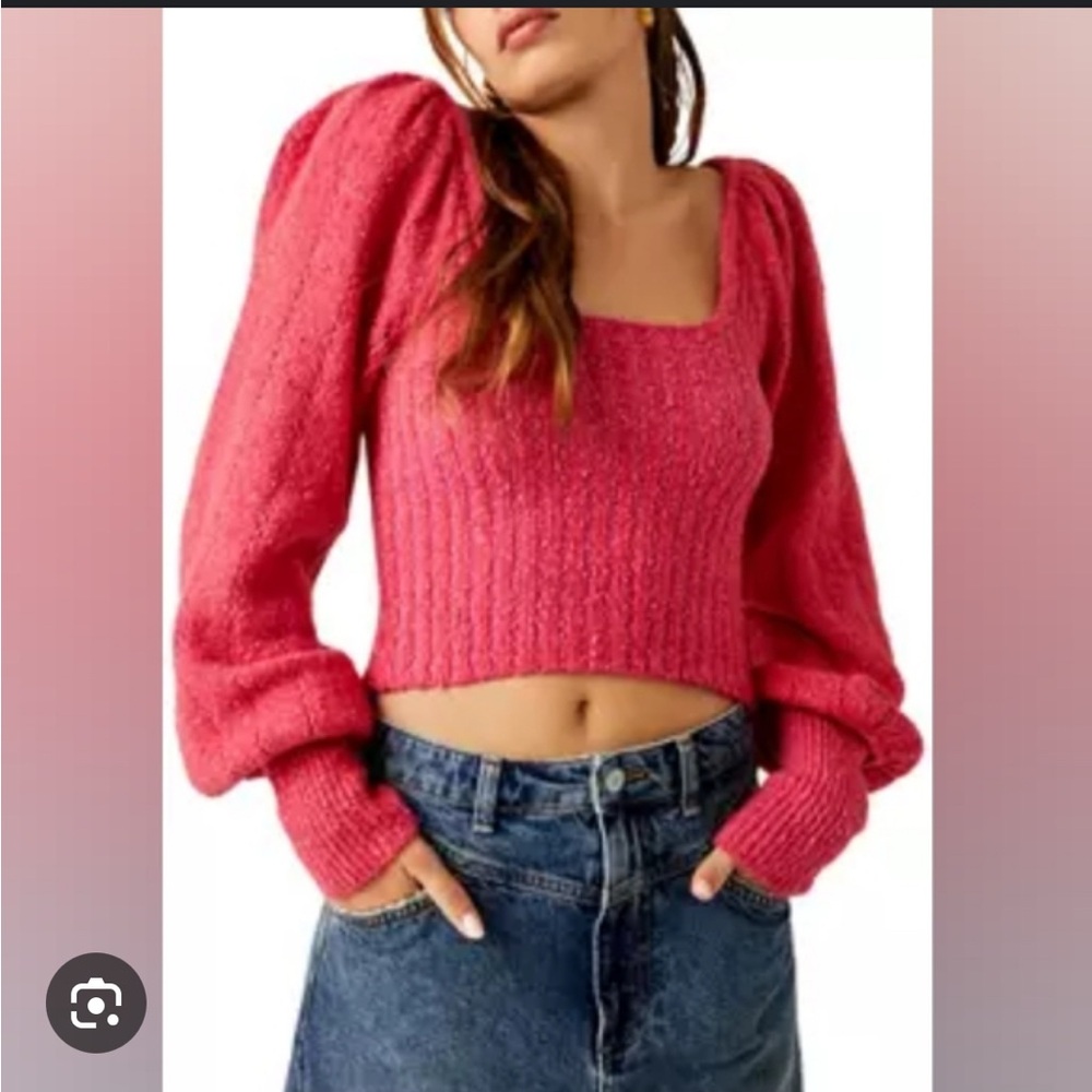 Free people size xs Pink Puff Sleeve Knit Sweater